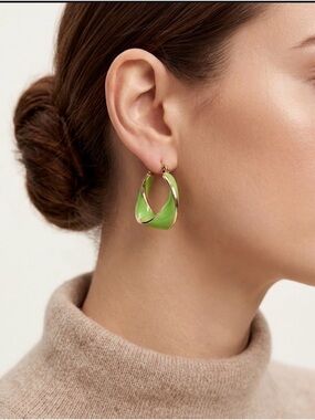 Gold-Tone Hoop Earrings with Lime Green Enamel